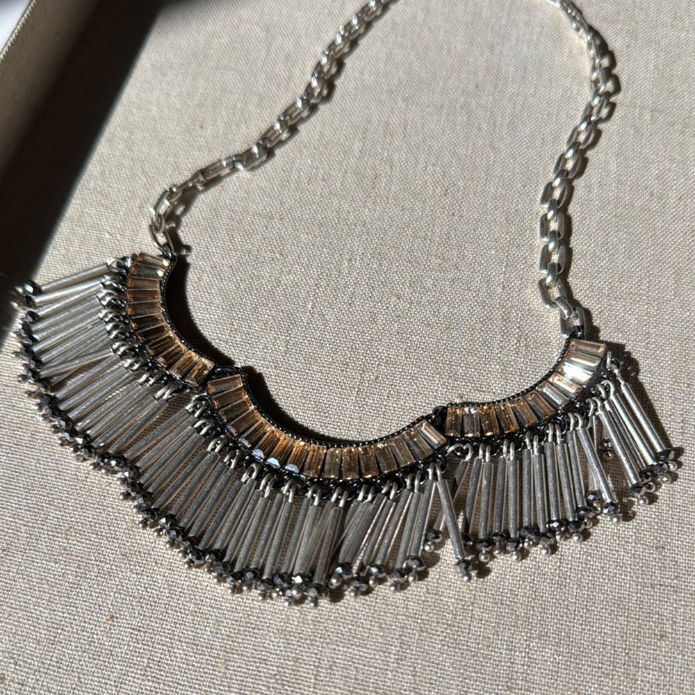 Stella & Dot Silver Geometric Fringe Necklace